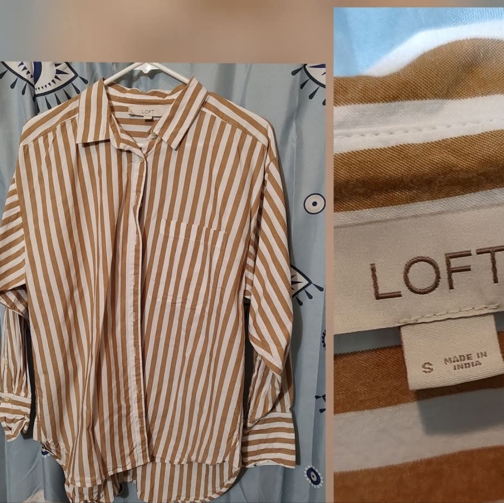 LOFT Brown and White Striped Shirt